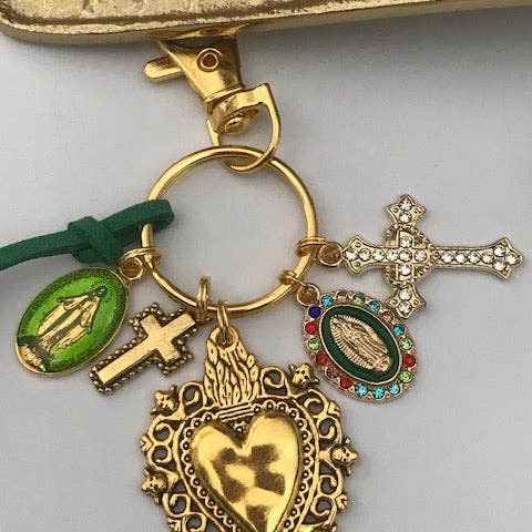 Miss DJ Angel - Wholesale Keychain - Women's - Virgin Mary keychain with sacred heart and cross, gift for virgin mother, virgin charm miraculous medal, virgin ex-voto keychain
