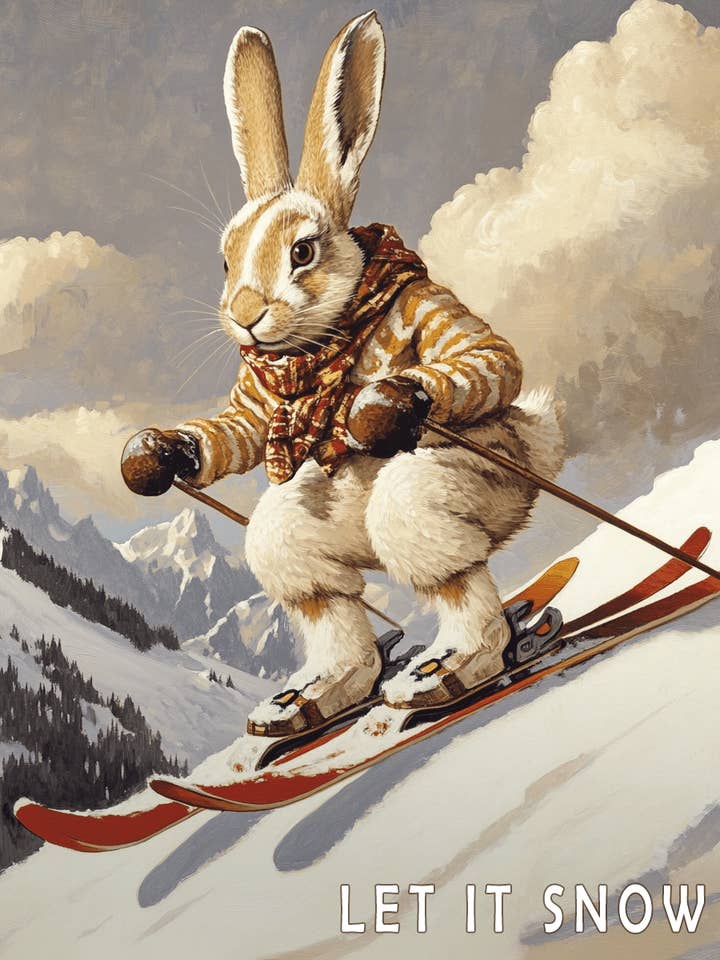 Snow Bunny - Let It Snow #2 - Impression murale - Ski et snowboard en hiver - Œuvre d'art de 8 pouces x 10 pouces - 11 pouces x 14 pouces mat pour la vente par Mowbi