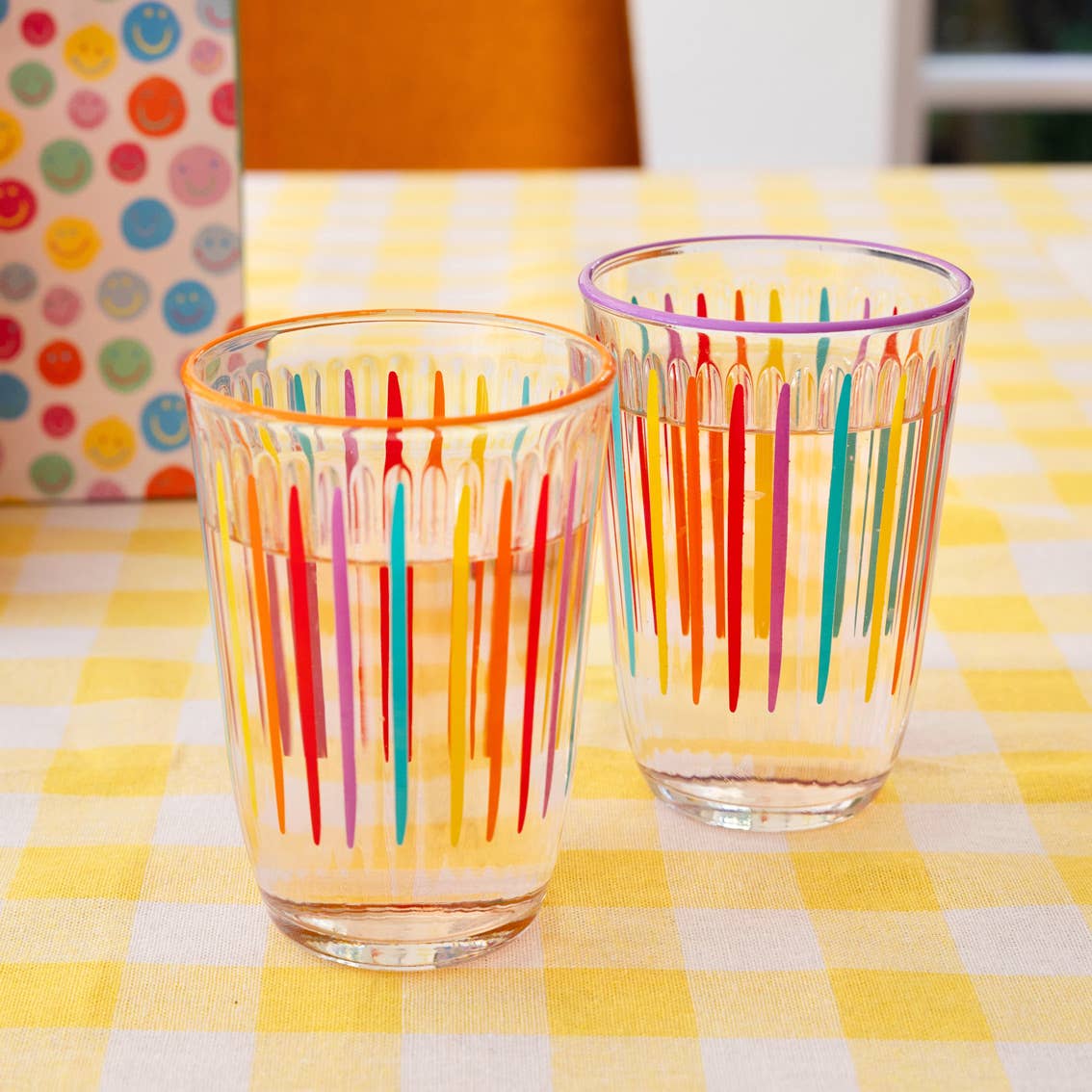 Talking Tables UK – wholesale Drinking glass/cup – Bright Multi-Coloured Striped Tall Glass Tumblers | Summer |1