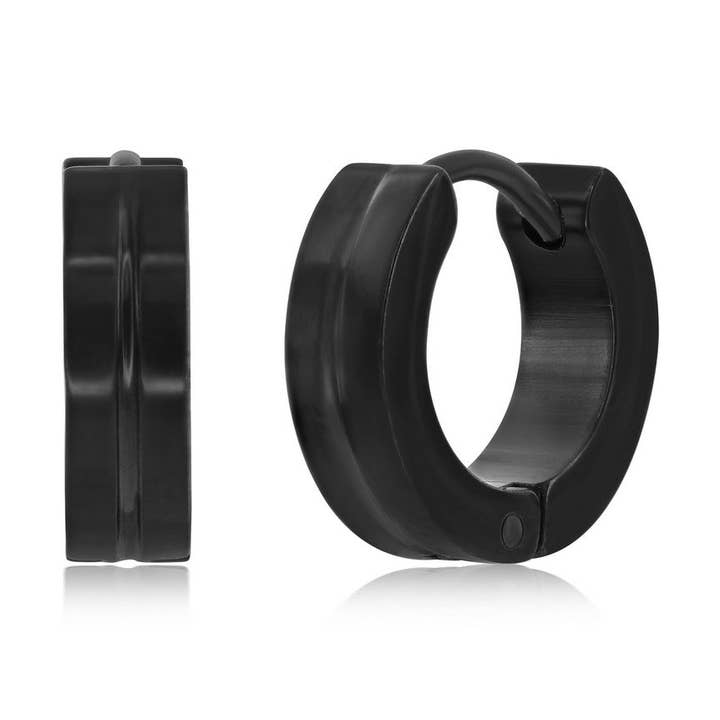 Metallo - Wholesale Huggie Earrings - Stainless Steel 13mm Lined Huggie Hoop Earrings0