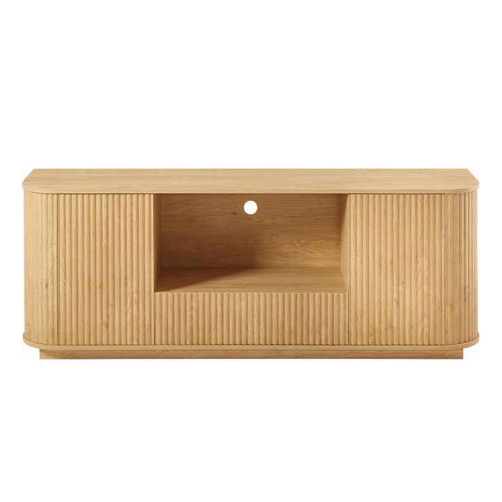 Ripple Modern TV Console – Soft Curves, Natural Wood Look for wholesale by BlakOutlet