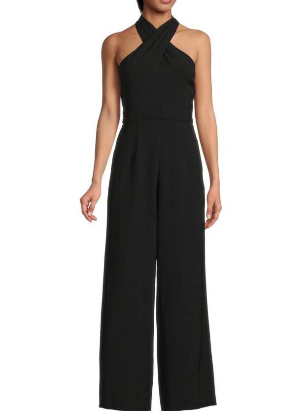 Immediate Apparel – wholesale Jumpsuit – Women's – Julia Jordan Stretch Criss Cross Halter Neckline Sleeveless Crepe Jumpsuit With Pockets - Wholesale4