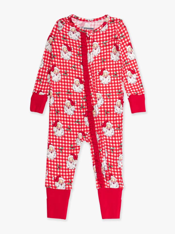 SoftSnooze™ Baby Girls Bamboo Viscose Red Dear Santa Convertible Ruffle One Piece Footie Pajama
 for wholesale on Faire7