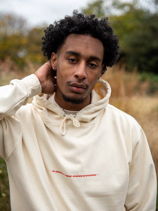 Hoodie in Neutral With Lost In Motion Logo Print for wholesale by Dream But Do Not Sleep