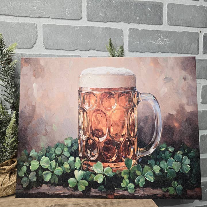 Lucky Clover Beer Mug Canvas Wall Art for wholesale by Shut The Front Door KC