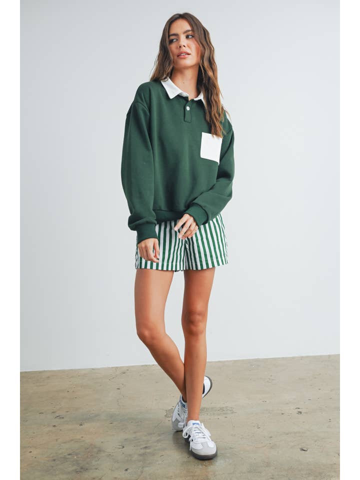 BUTTERMELON - Wholesale Sweatshirt – Women's - Two-Toned Polo Collar Sweatshirt - BMT7525