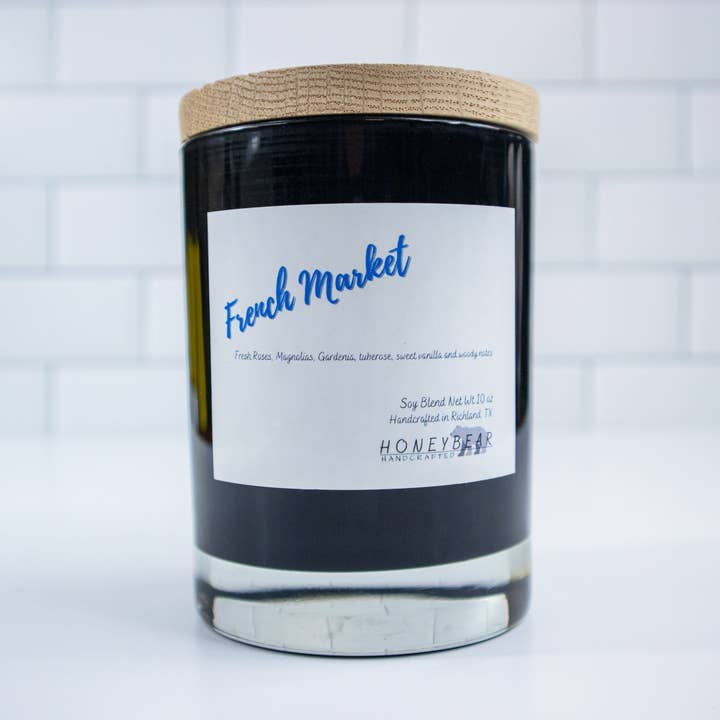 French Market - Gobelet en verre noir de 10 oz - Bougie WW pour la vente par Honeybear Handcrafted