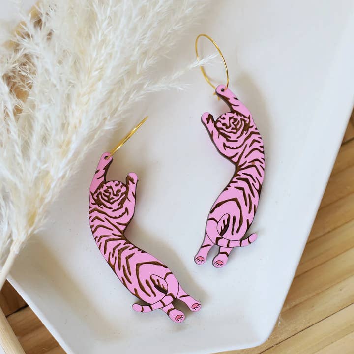 Tiger Hoop Earrings - Pink for wholesale by Le Chic Miami