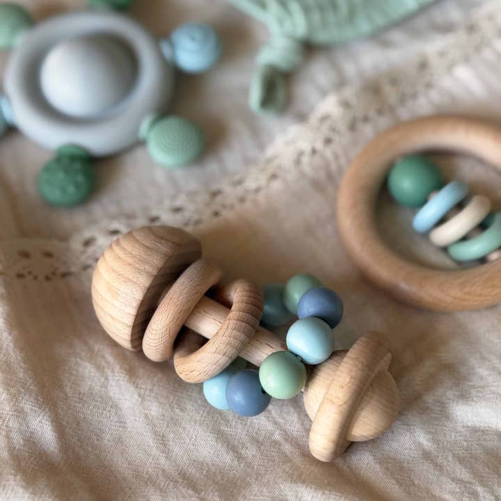 Summerville organic - Wholesale Handheld Rattle - Baby - Baby Wooden Rattle Silicone Beads Blue2