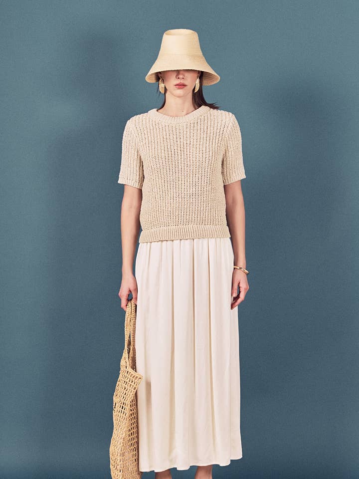 Satin Kontrast Blandat Material Midi Klänning för wholesale av English Factory