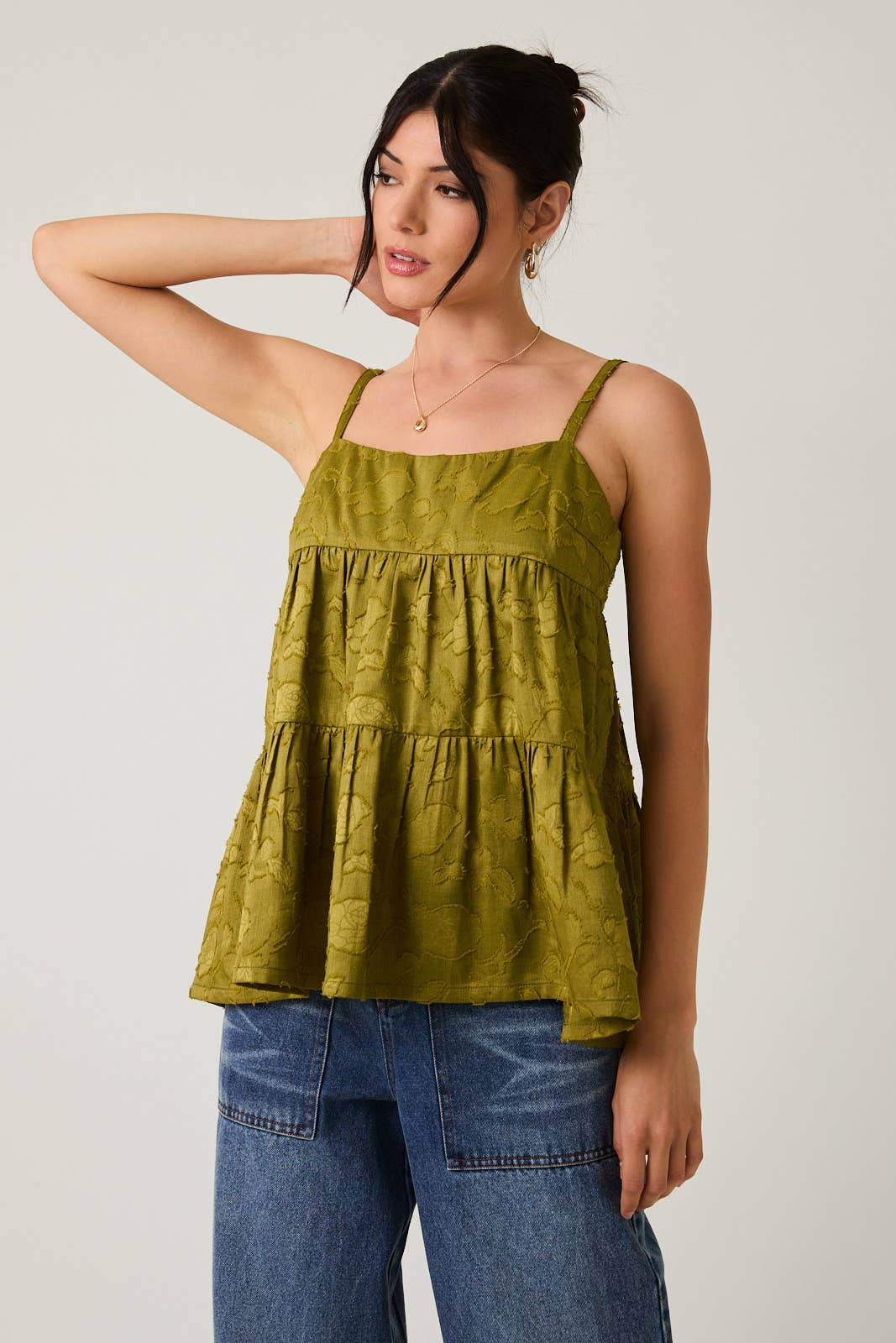 Sunday Edition - Wholesale Blouse - Women's - SLEEVELESS TIERED JACQUARD WOVEN TOP