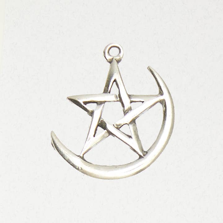 Nirvana – Großhandel Individueller Charm/Anhänger – Wicca Zinn-Anhänger Halskette - Pentagramm auf Mondsichel
