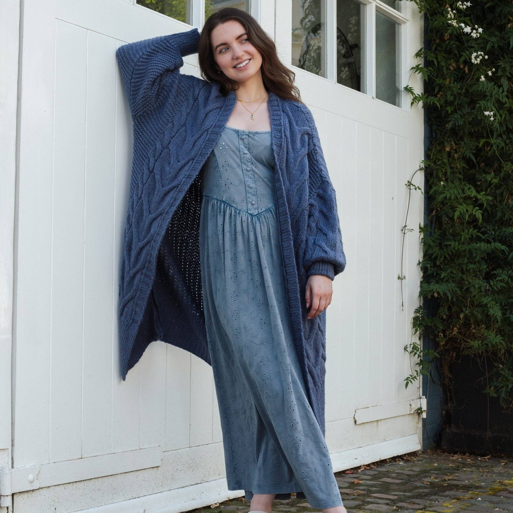 Cara & The Sky - Wholesale Cardigan - Women's - Alex Cable Balloon Sleeve Maxi Cardigan - Denim9