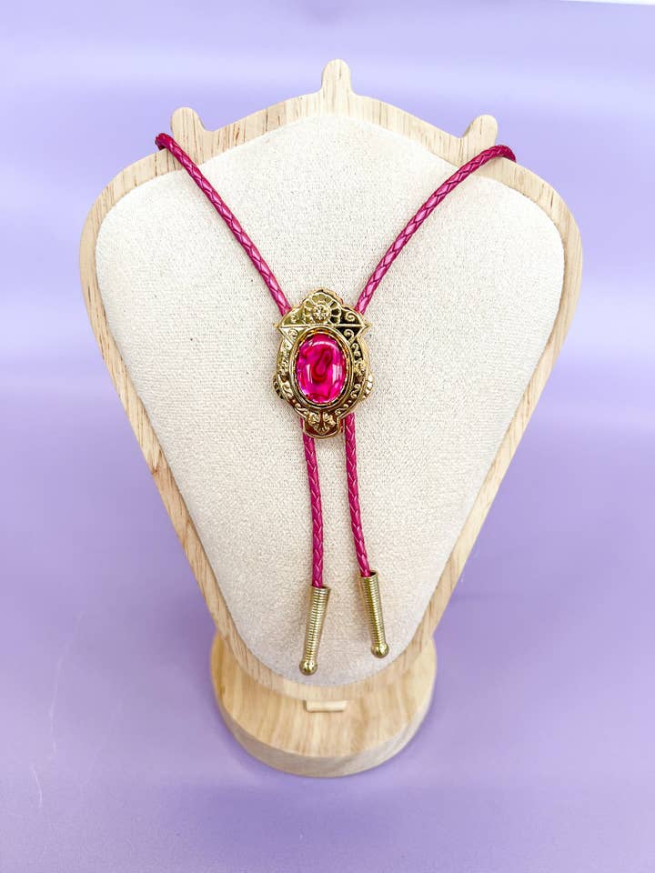 Pink Art Deco Bolo Tie - Vintage Style Western Jewelry for wholesale by Velvet Outlaw