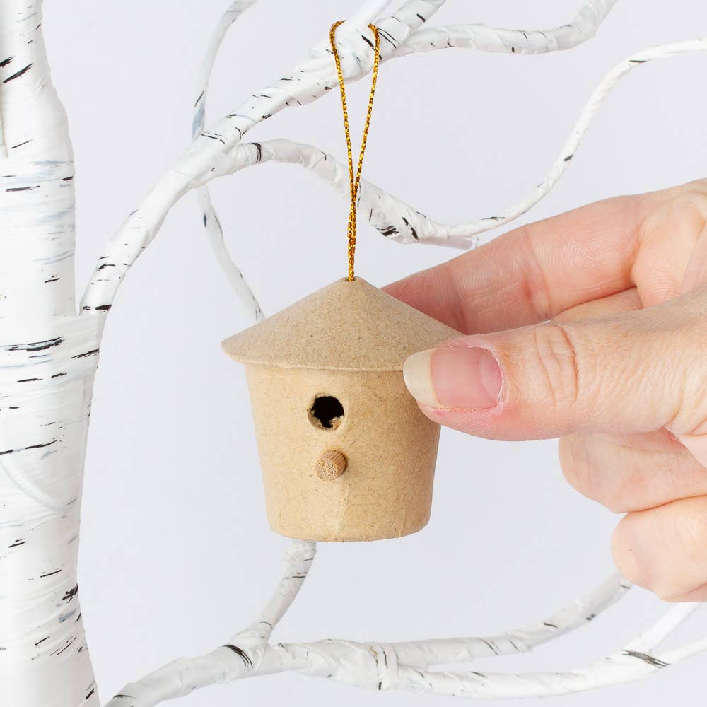 Factory Direct Craft - Wholesale Paper Mache - Premade Mini Paper Mache Birdhouse Ornament  - Select Shape1