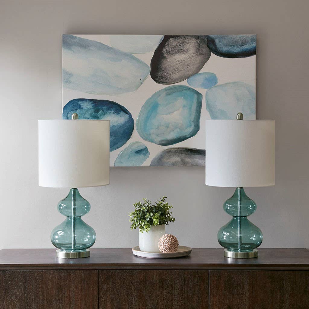 Olliix - Wholesale Accent/Desk Lamp - [Set of 2] Clear Glass Base Table Lamps, Teal Blue Glass2