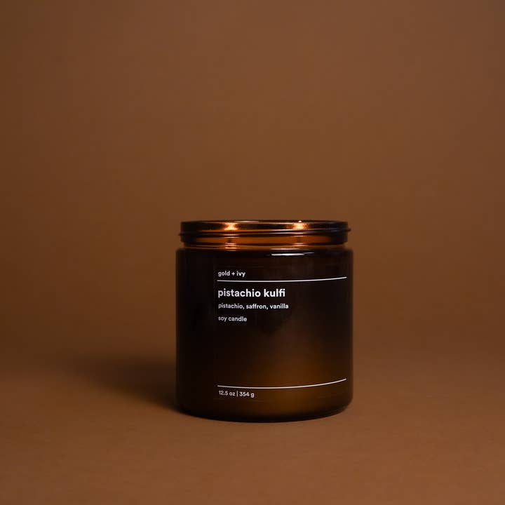 gold + ivy - Wholesale Jar/filled candle - pistachio kulfi soy candle - pistachio, saffron, vanilla5