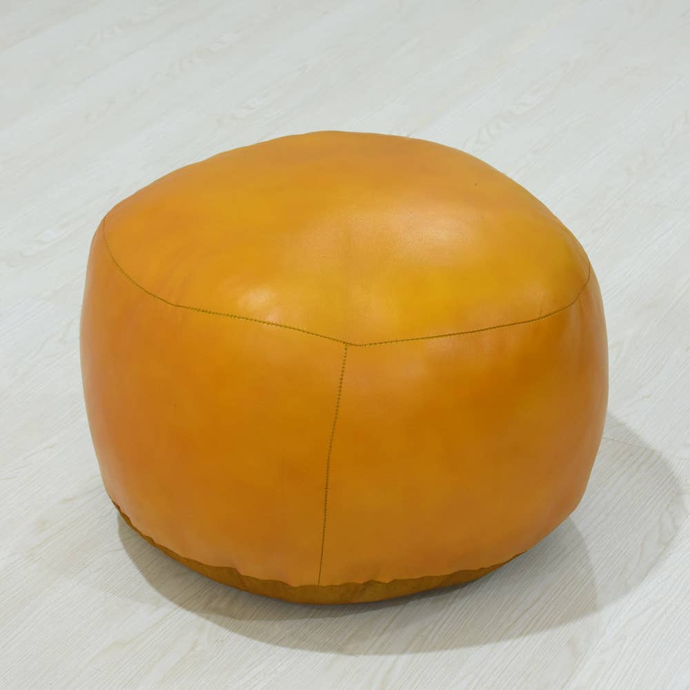 BBH Homes LLC - Wholesale Pouf - Solid Handmade Leather Round Pouf Mustard Color BBH Homes2