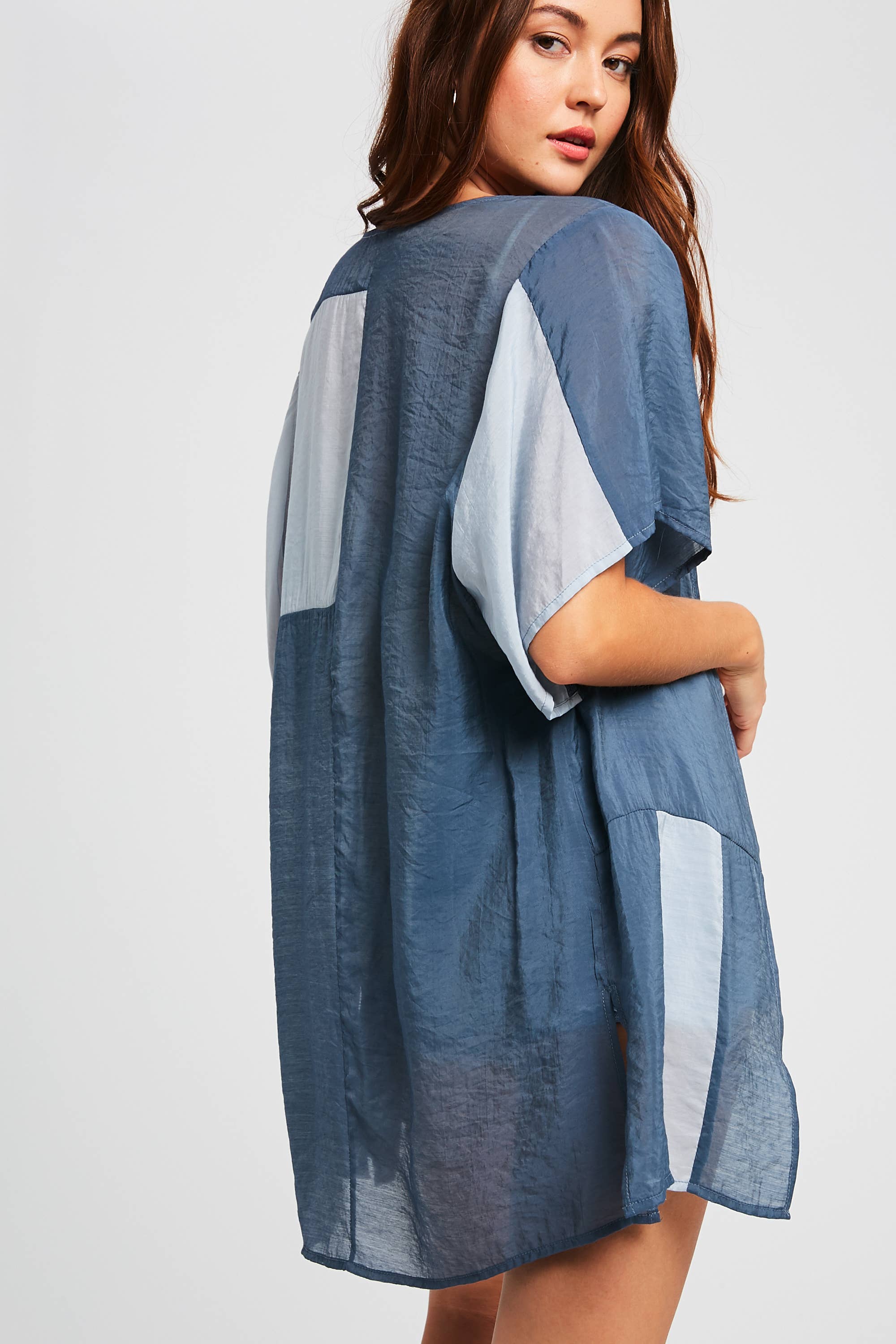 Listicle - Venta al por mayor Kimono - Mujer - Cárdigan Kimono de Bloques de Color Semitransparente6