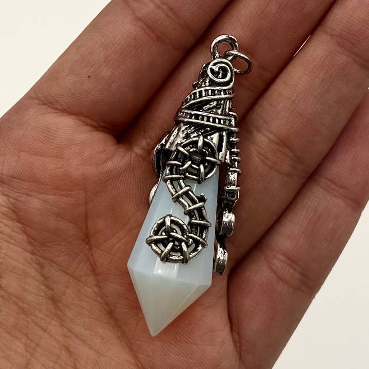 Opalite 12 Faceted Antique Silver Detailing Pendulum for wholesale by Meraki Gemstones