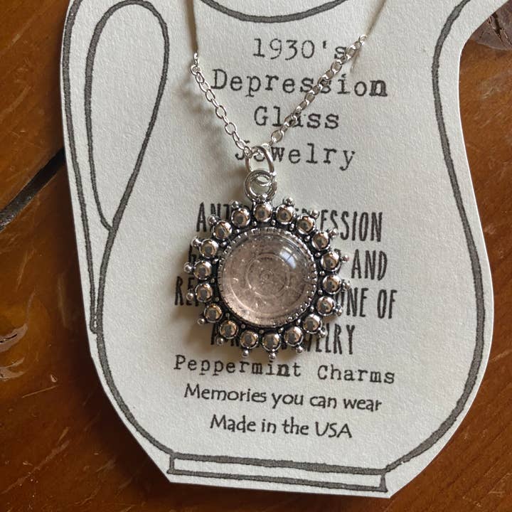 Pink Depression glass round dot silver pendant (Copy) for wholesale by Peppermint Charms