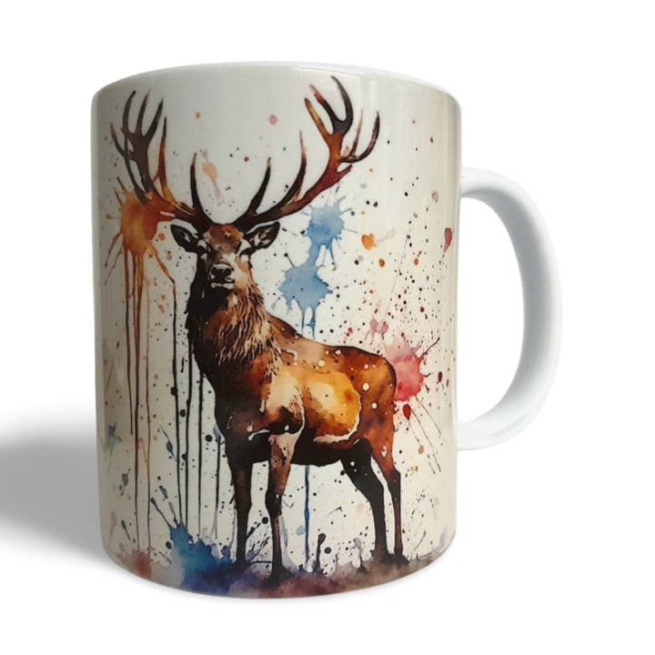 Stag Coffee Mug, Water Colour Style (Design 2) for wholesale by Rockways Designs