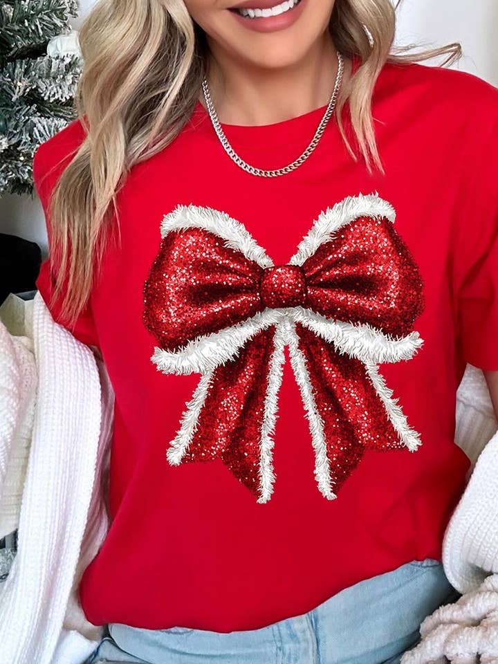 Christmas Santa Bow Graphic Plus Tee for wholesale by COLORBEAR