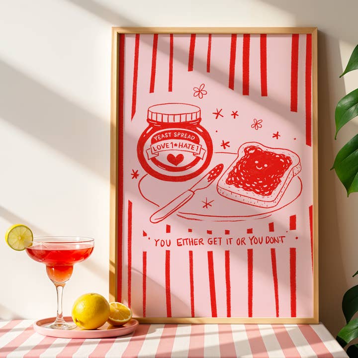 You Either Get It Or You Don’t – Pink & Red Kitchen Art Print. for wholesale by Morello Press