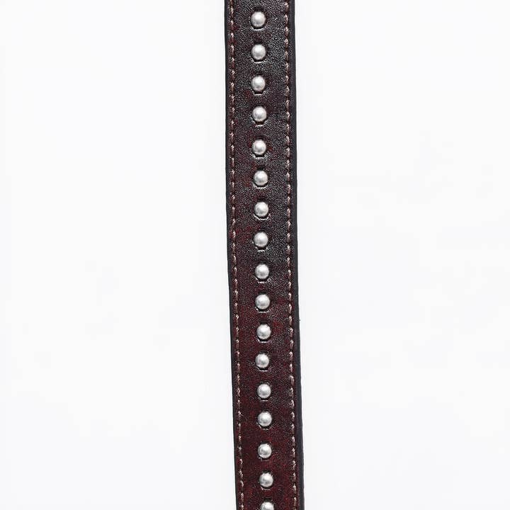 LS Western - Wholesale Belt - Unisex - ADHTBR103 Western Studded Brown Leather Hatband with Engraved Silver Buckle3