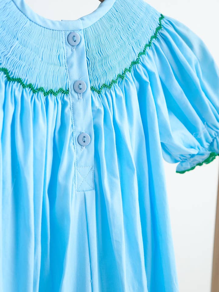 Aspen Rain Boutique - Wholesale Jumpsuit – Baby - Blue fairy hand smocked gingham girl romper3