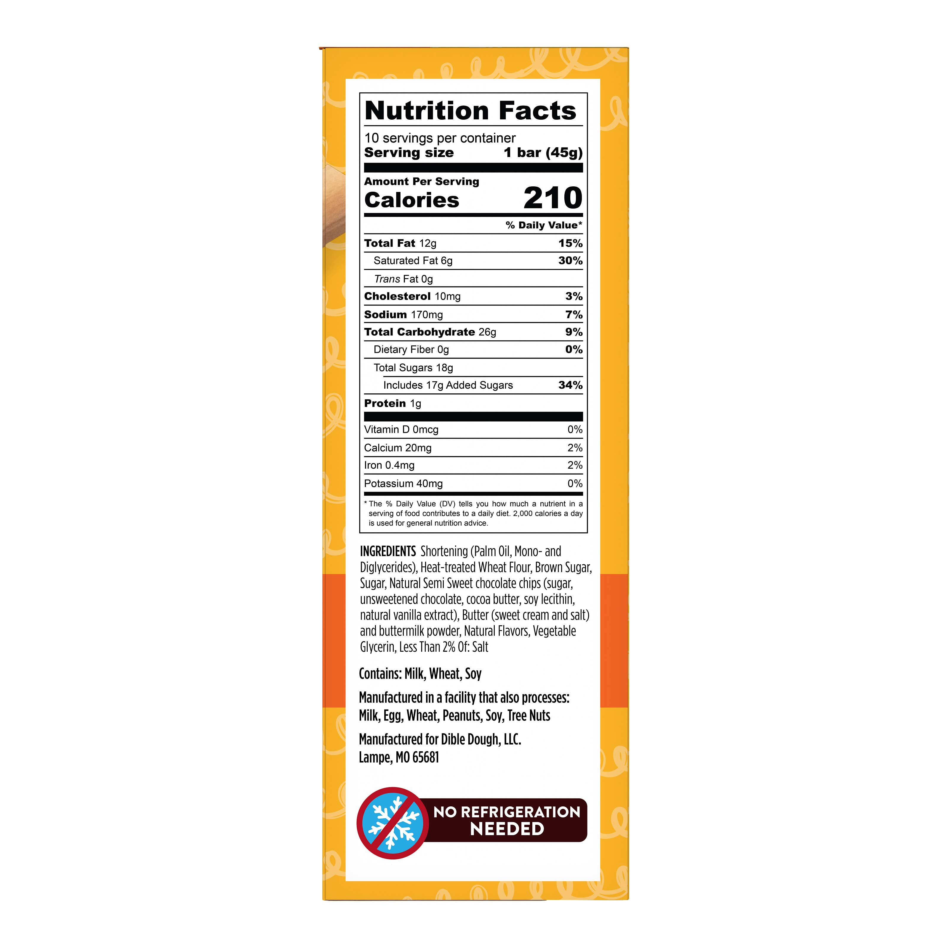 Dible Dough, LLC - Wholesale Cookie - Chocolate Chip Cookie Dough Bar 3