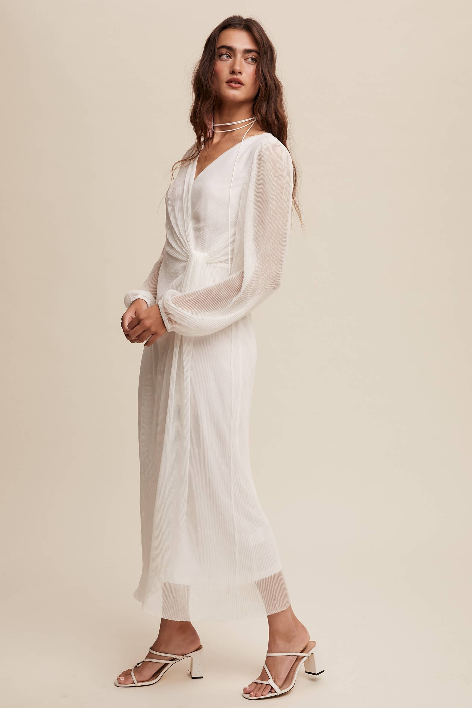 Listicle - Wholesale Jurk - Dames - Glanzende geplooide wikkel midi-jurk LD132225