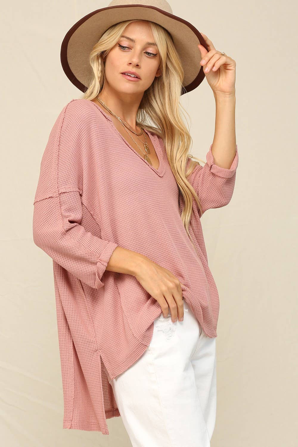 KyeMi - Wholesale Tunic - Women's - Thermal V-Neckline Exposed Seaming Top10