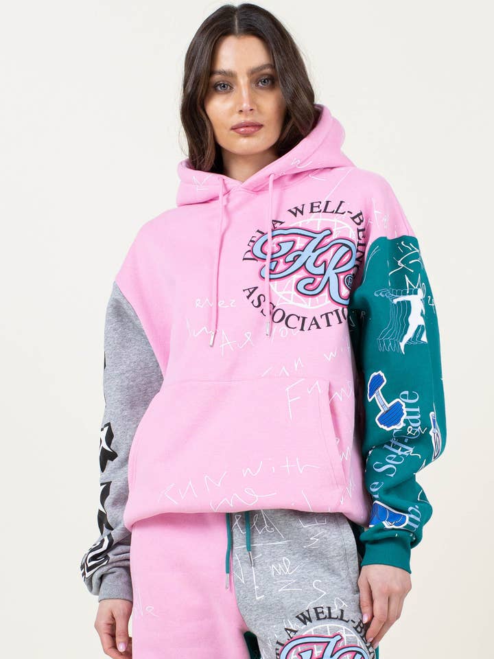 Color Block Wellbeing Assoc Hoodie for wholesale by Vibrant M.i.U