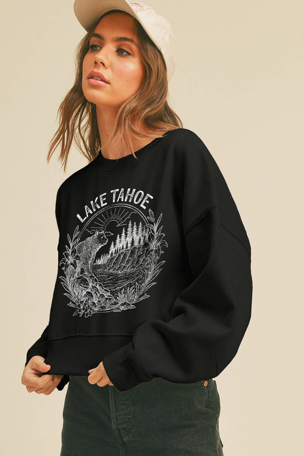 Honestee – Camisola gráfica - Mulher por atacado – Sweatshirt de Manga Comprida Curta Lake Tahoe5