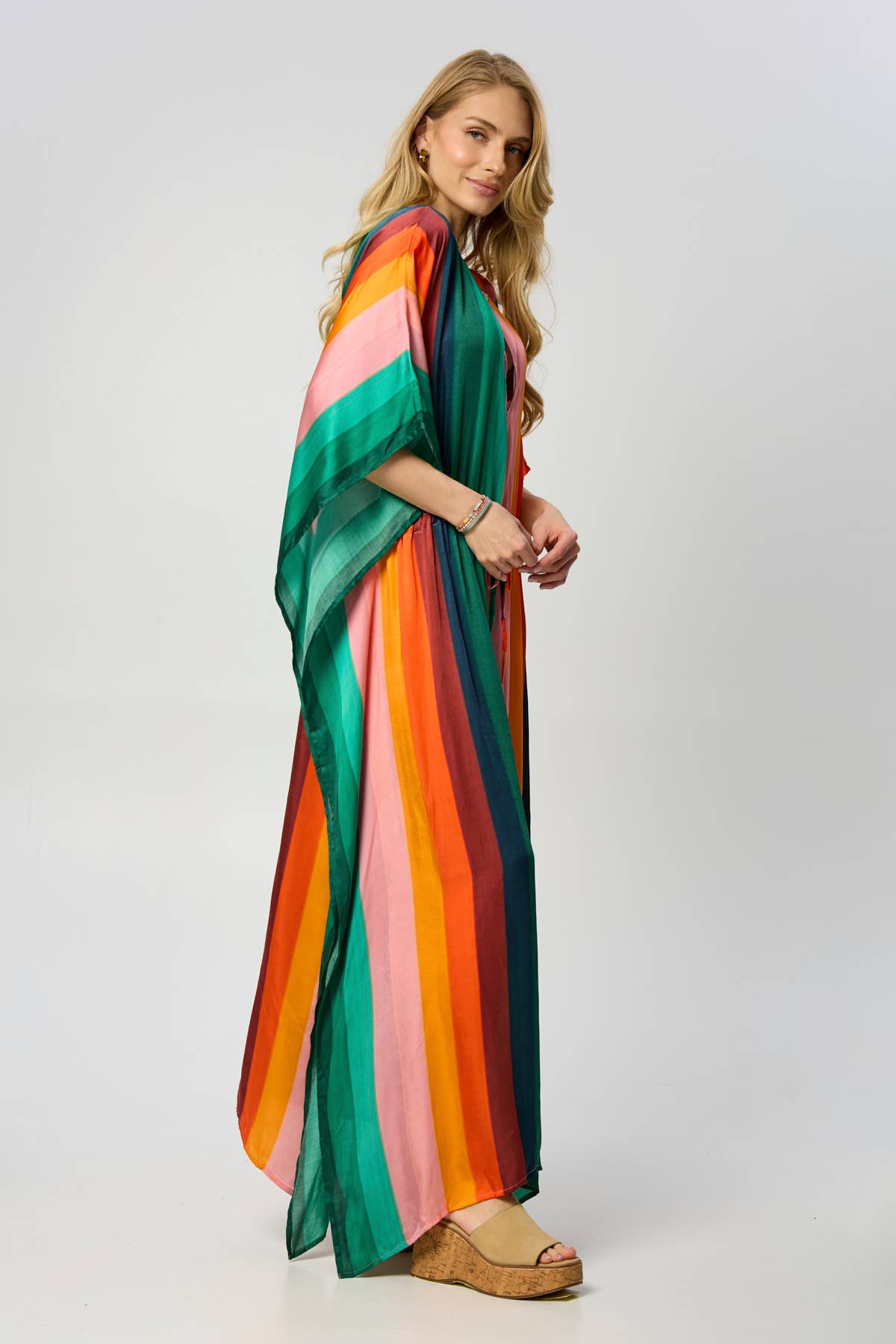 SAACHI – Großhandel Kaftan – Damen – Mehrfarbiger Kaftan mit gestreifter Taille4