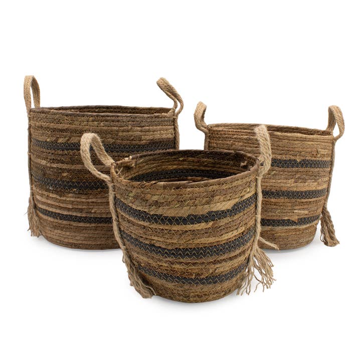 Large Banana Leaf and Seagrass Baskets - Natural Brown - Set of 3 for wholesale by AW Artisan