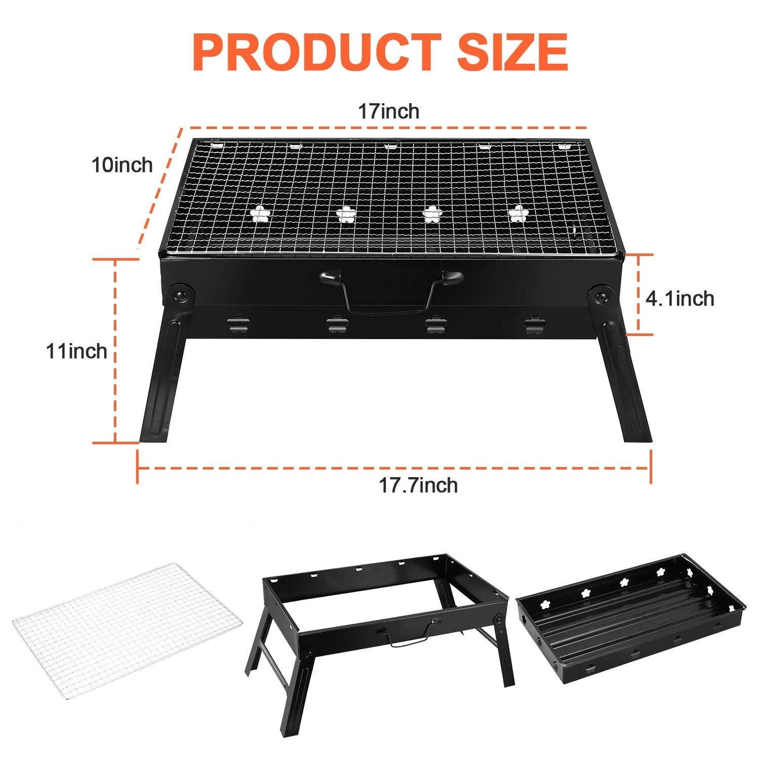 Black Portable BBQ Grill Foldable Charcoal Grill Lightweight Smoker Grill for Camping Picnics Garden Grilling for wholesale on Faire2