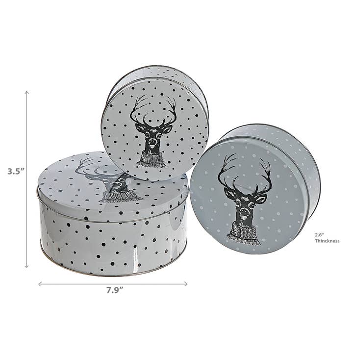 IH Casa Decor - Wholesale Decorative Box - NESTING ROUND TIN BOXES (3PC SET) (REINDEER HEAD)2