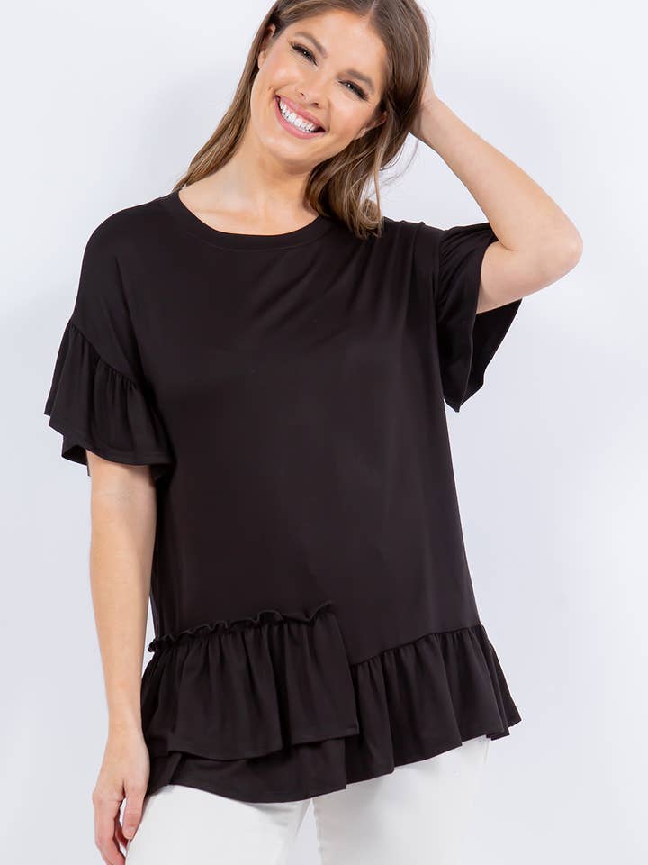 Celeste Clothing – Großhandel Tunika – Damen – ASYMMETRISCHES TOP IN ÜBERGRÖSSE MIT RÜSCHENÄRMELN -CT43825-PL2