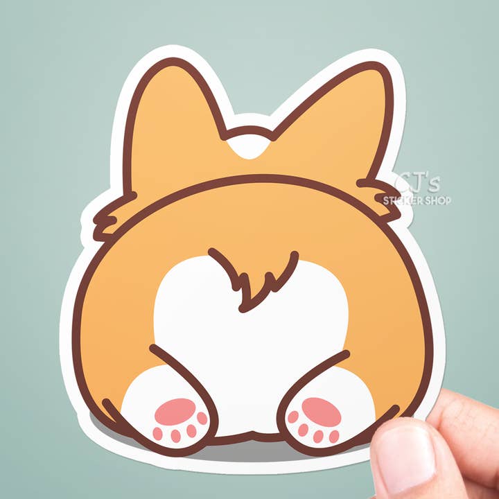 CJ's Sticker Shop - Vente Autocollant - Autocollant en vinyle mignon en forme de crosse de corgi0
