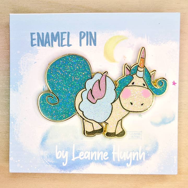 Gold Tone Glitter Unicorn Pegasus with Cloud Floatie Pin for wholesale by The Art of Leanne Huynh