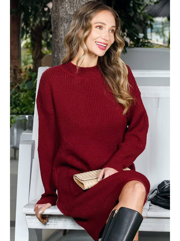 Vine & Love - Wholesale Dress - Women's - Pocket Detail Long Sleeve Rib Knitted Dress VD70370
