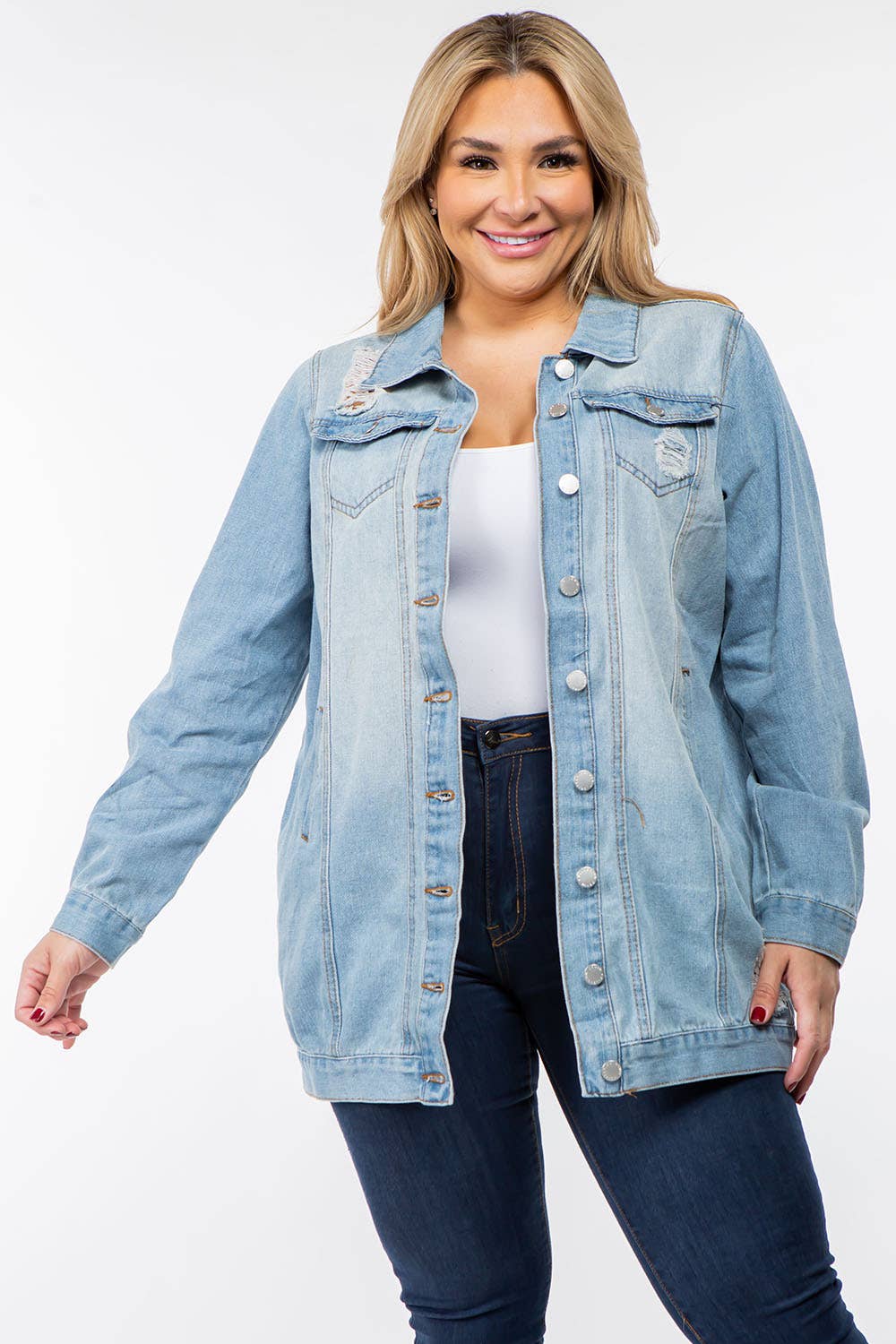 Plus Size Black Washed Distressed Denim Jacket | Yours Clothing