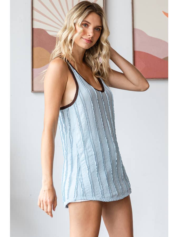 7th Ray - Venta al por mayor Túnica - Mujer - Top de Tirantes con Textura Arrugada y Contraste de Color Cuello Redondo T593812