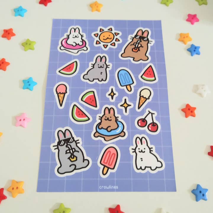 Bun in the Sun Sticker Sheet for wholesale by crowlines