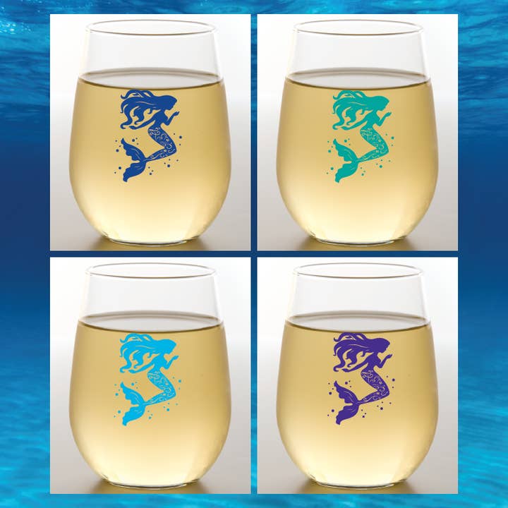 MERMAIDS Unbreakable Stemless TRITAN Plastic Wine Glasses for wholesale by Wine-Oh!