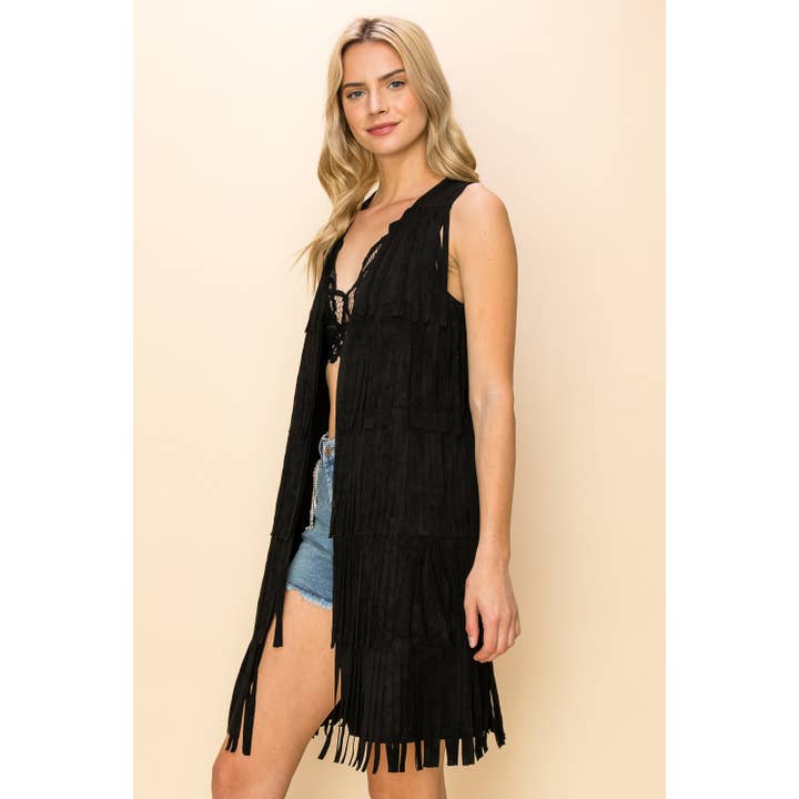 SUEDE LAYARED FRINGE VEST for wholesale by VOCAL