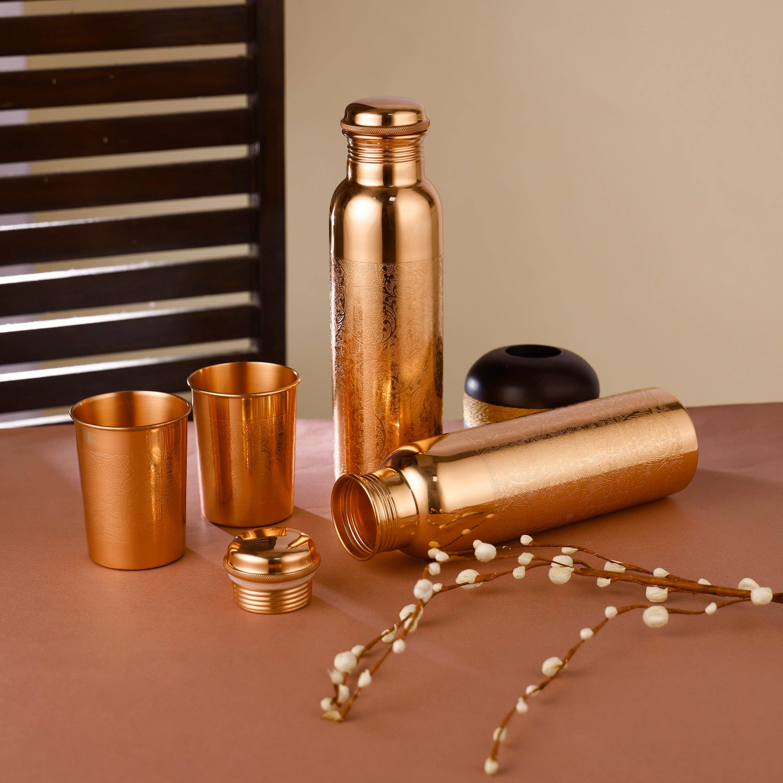 Peak Life - Wholesale Water Bottle - Floral Etching Glossy Combo  Copper Vessel7