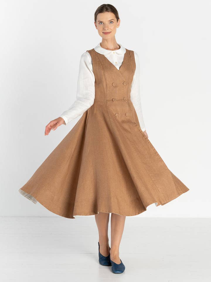 Son de Flor - Wholesale Dress - Women's - Rosa – Midi Linen Dress with Double-Button Front15